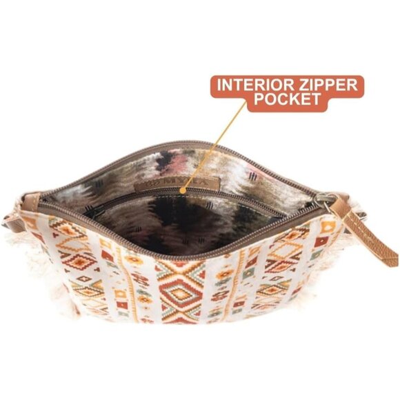 Boho Aztec Crossbody Bag Canvas Leather Organizer Women Vintage Festival - Picture 5 of 7